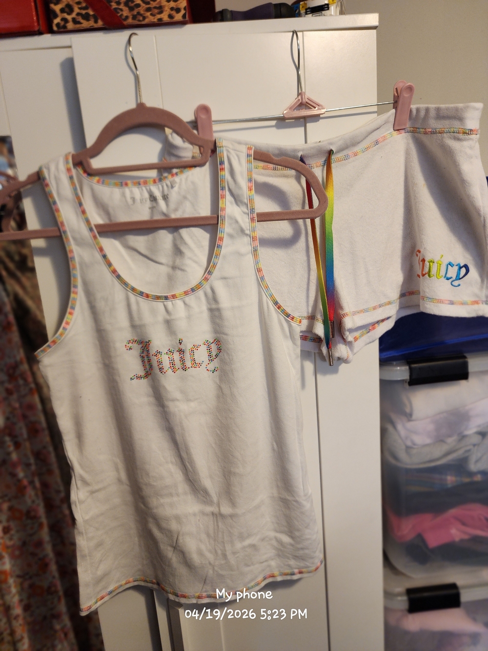 Juicy Couture White Tank with Rainbow Trim and Pink Accents